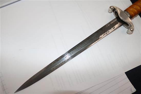 A German Army Officers Presentation dagger, blade engraved both sides